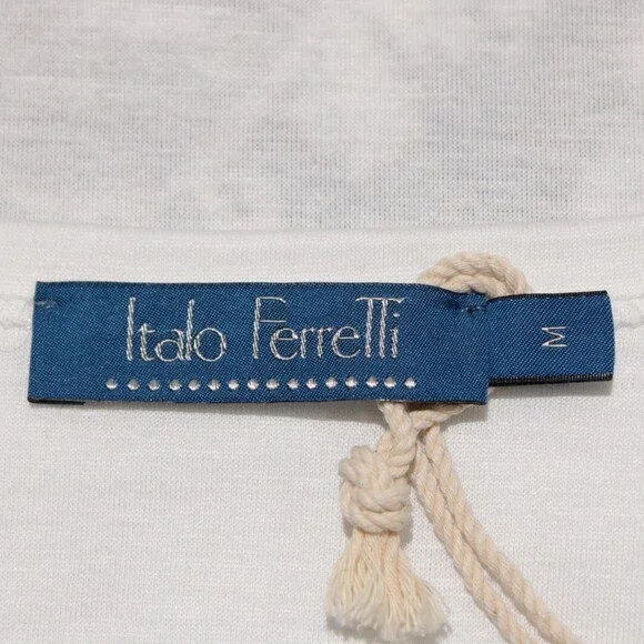 Italo Ferretti NWT Short Sleeve Crew T-Shirt Size M White & Black Cotton/Silk